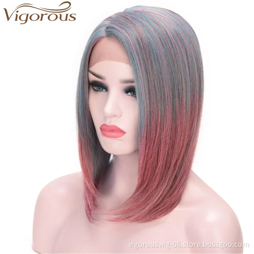 Vigorous wholesale cheap mix ombre pink extensions hair and wigs synthetic braiding hair short full wigs lace front cosplay